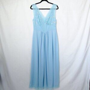 VTG 1960s Vanity Fair Blue Embroidered Peignoir Dress Full Length Vanity Fair-38